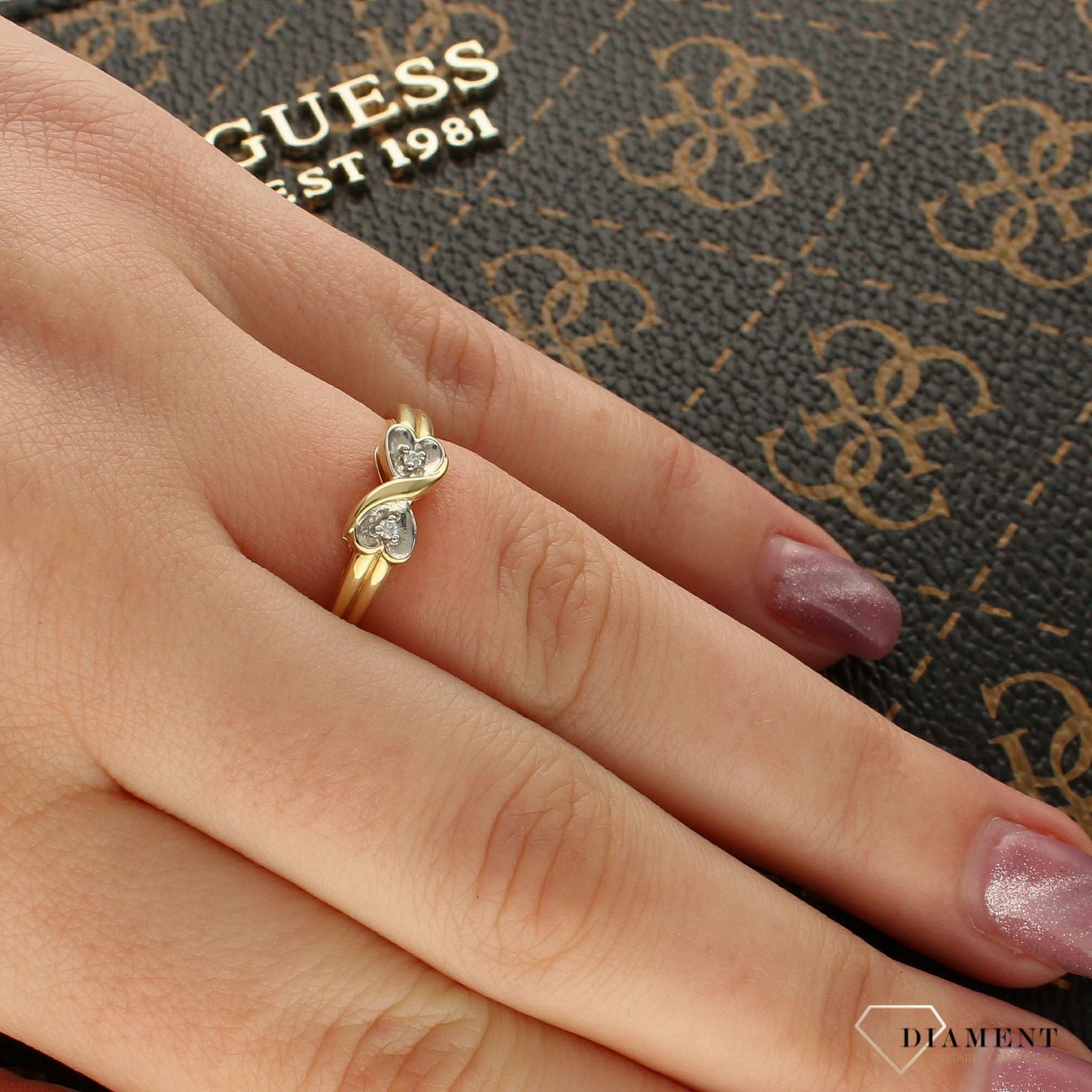 Pierścionek złoty DIAMENT żółte złoto, dwa diamenty, znak nieskończoności CH202  HSI2 (1).jpg